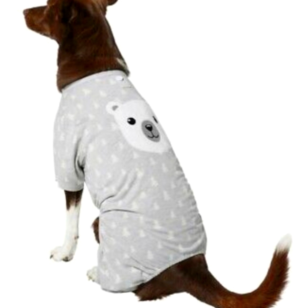 Wag-A-Tude Puppy Dog Fashion Gray Polar Bear Face Pajama Size L 21"-24"